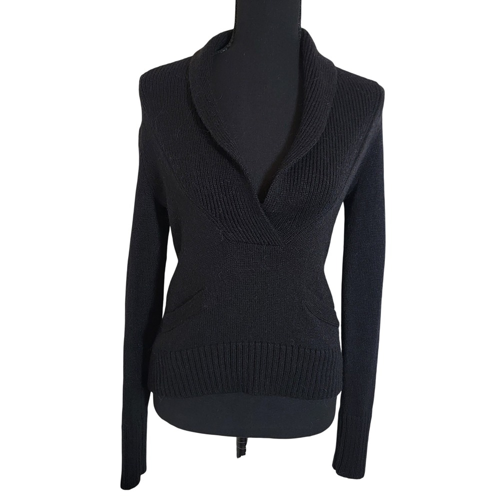 Y2K VTG 2000 J.Crew  XS Black Alpaca‎ Merino Wool Shawl Collar Pullover Sweater
